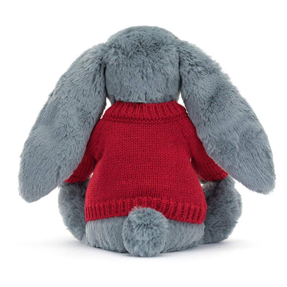 Bashful Dusky Blue Bunny with Personalised Red Jumper
