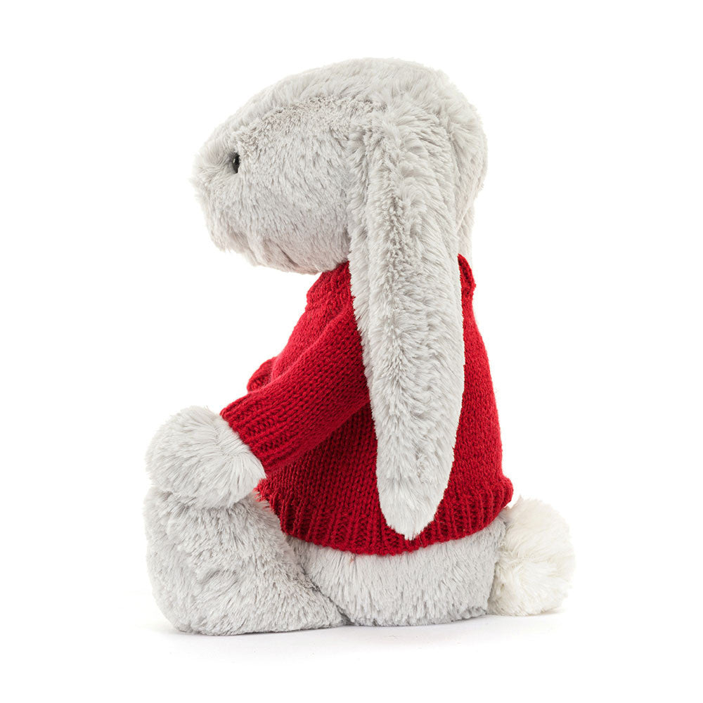 Bashful Silver Bunny with Personalised Red Jumper