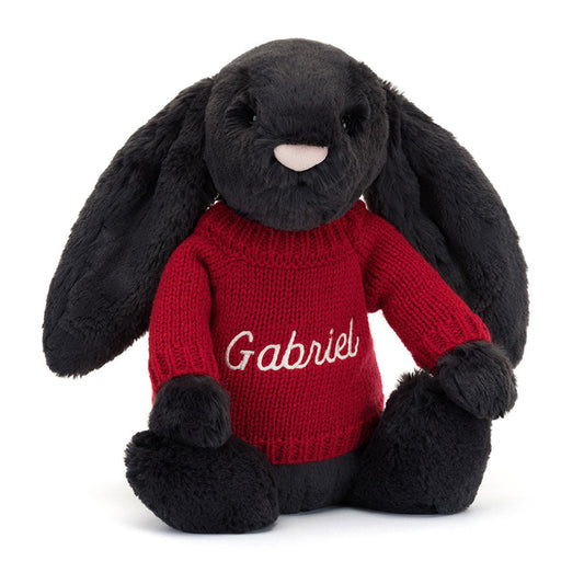 Bashful Inky Bunny with Personalised Red Jumper