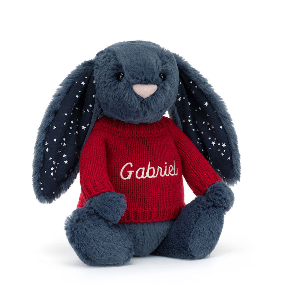Bashful Stardust Bunny with Personalised Red Jumper