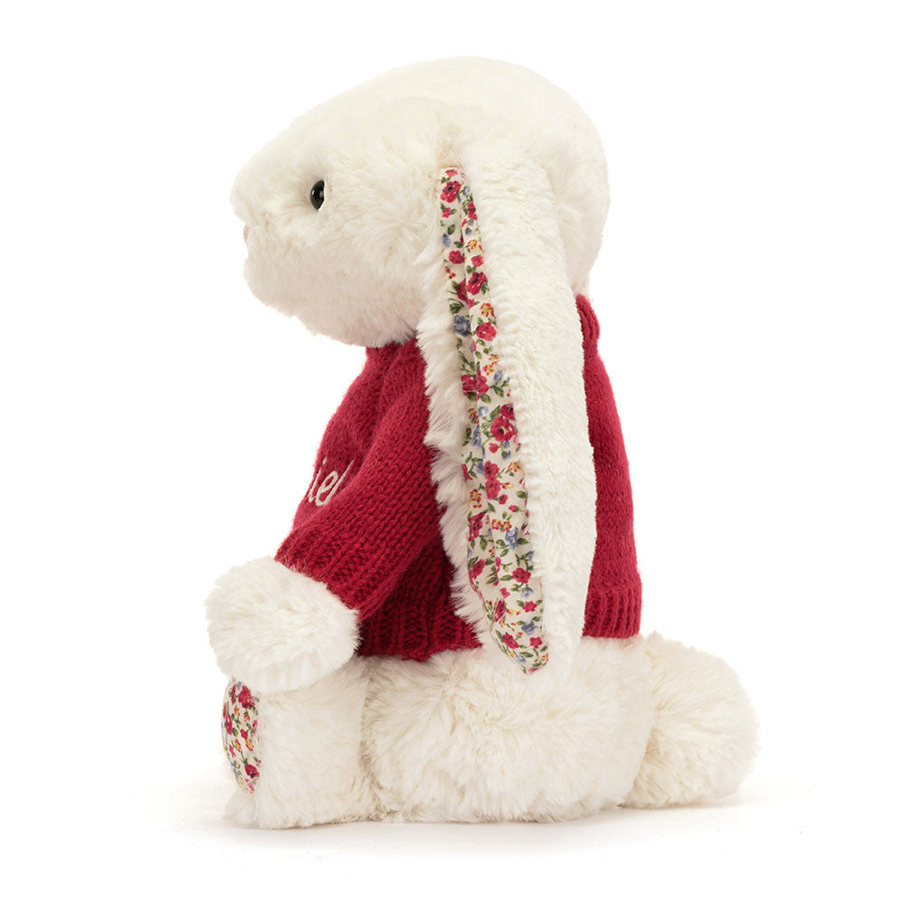 Blossom Cream Bunny with Personalised Red Jumper