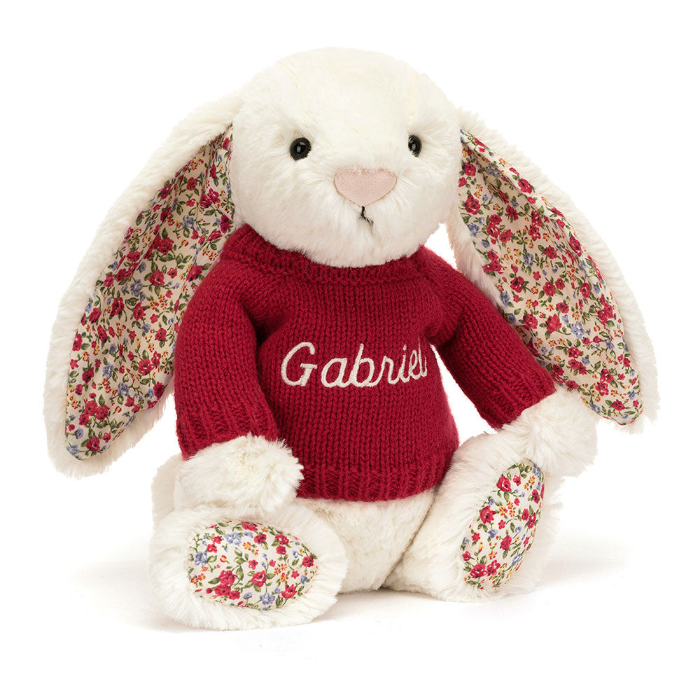 Blossom Cream Bunny with Personalised Red Jumper